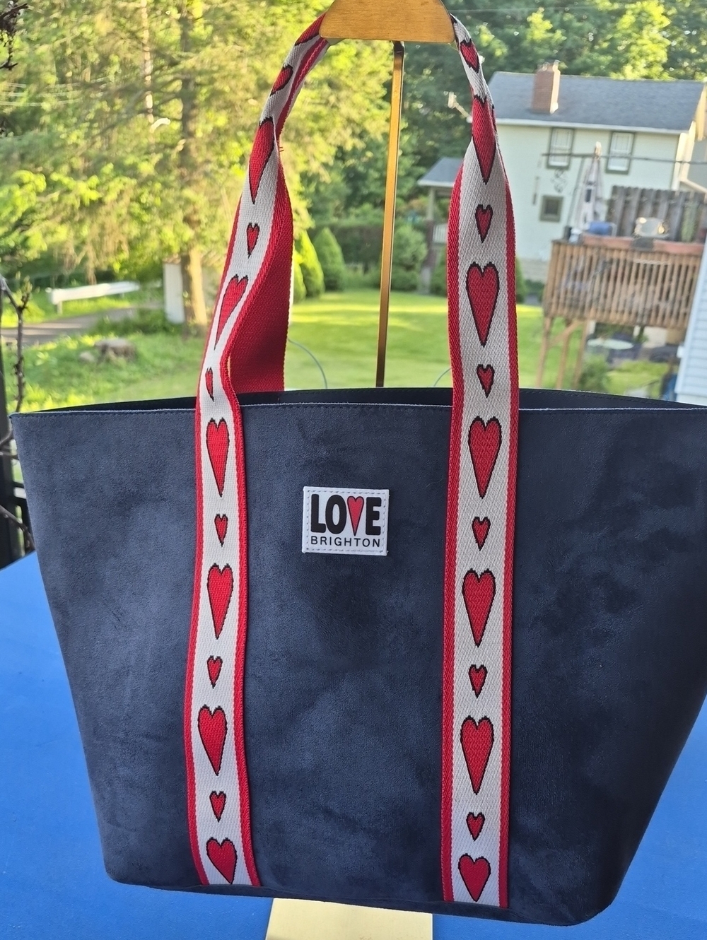 BRIGHTON ♥️ "VELVETEEN LOVE TOTE" 💙Suede & Smooth Leather 🤍 Cotton Straps - Picture 2 of 9